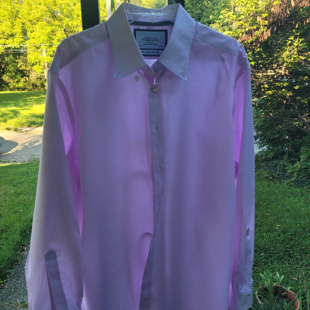 Charles Tyrwhitt Men's Dress Shirt Slim Fit, Non-Iron Size 17.5 Pink